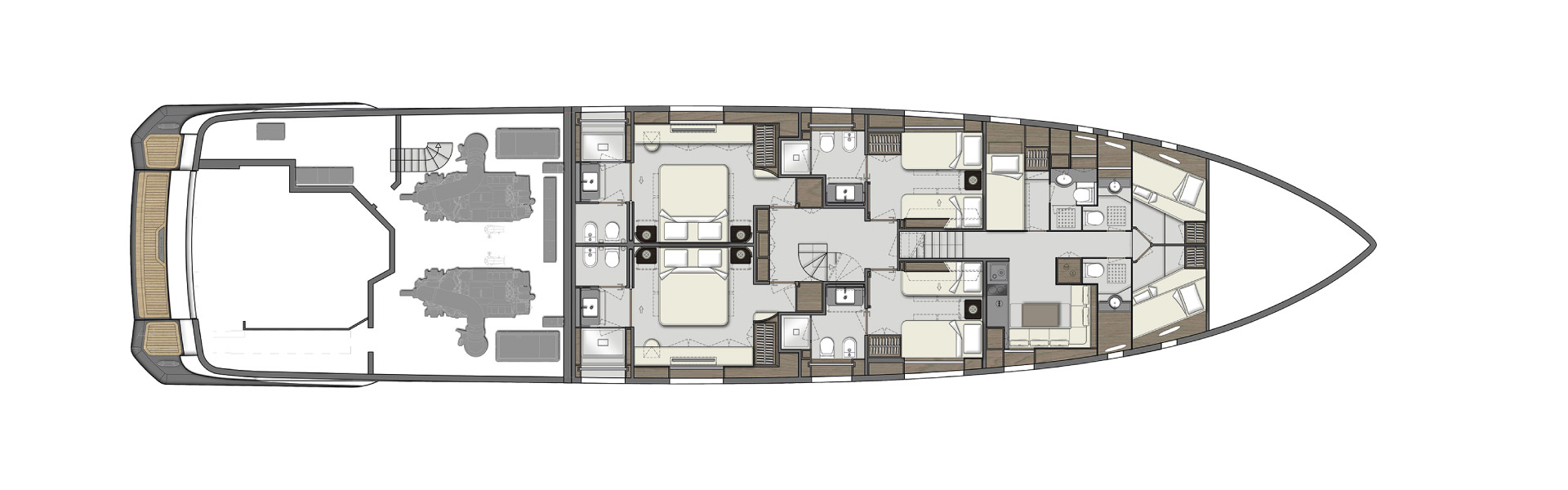 Custom Line 106 Yacht For Sale India Layout Lower Deck