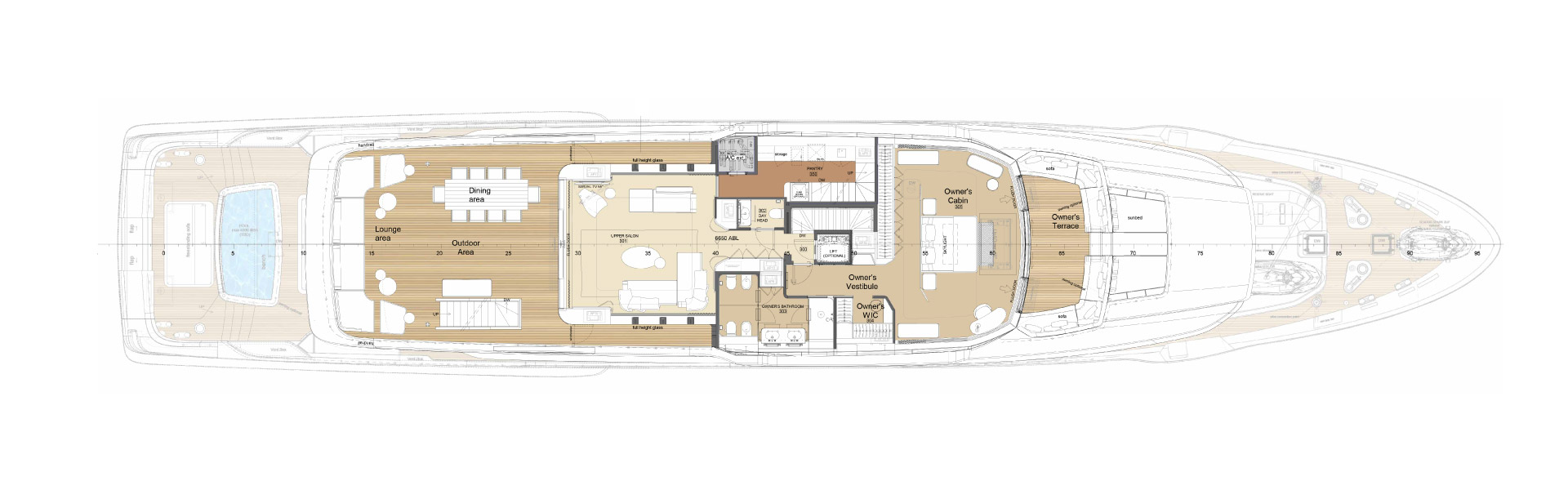 Custom Line 50 Yacht For Sale In India Layout Upper Deck