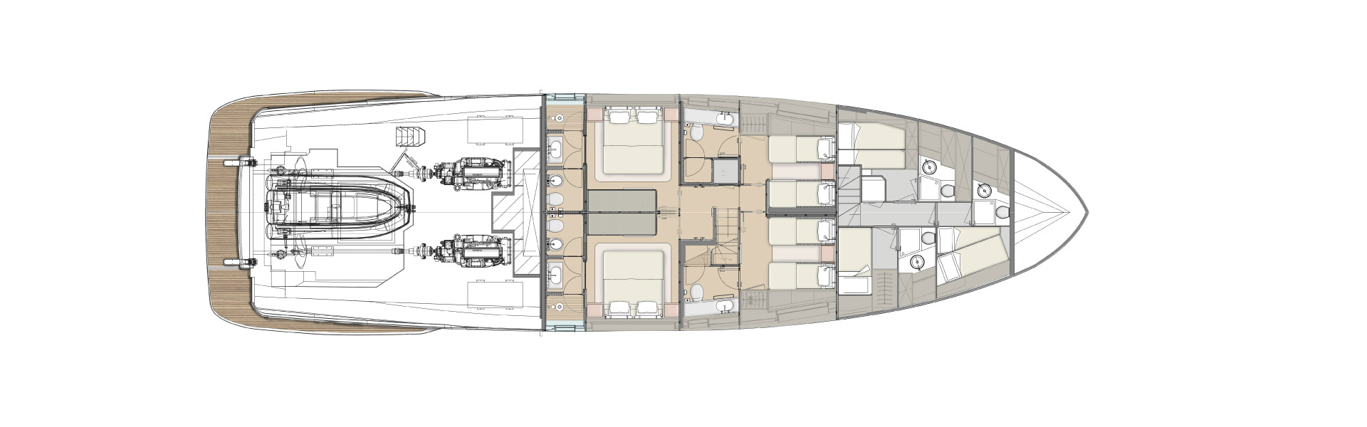 Custom Line Navetta 30 Yacht For Sale In India Layout Lower Deck