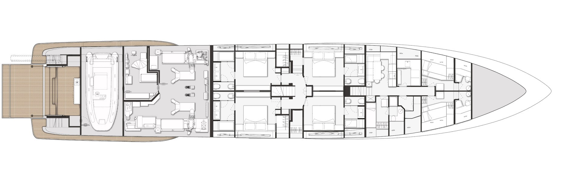 Custom Line Navetta 42 Yacht For Sale India Layout Lower Deck