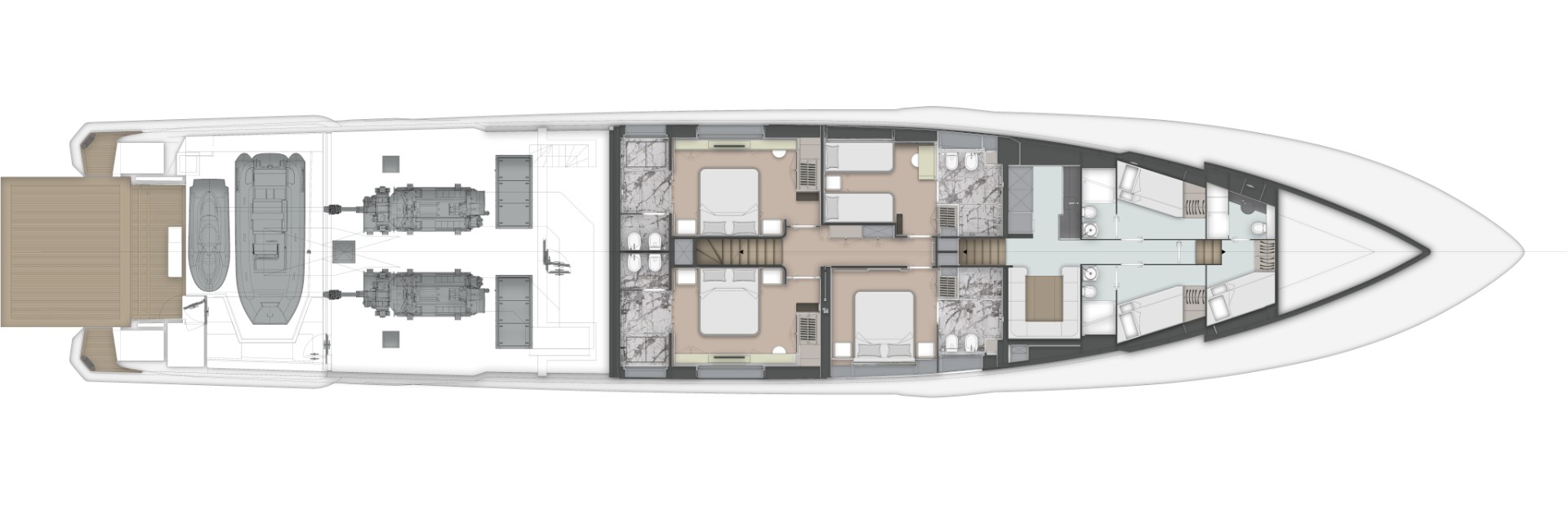 Custom Line Saetta 140 For Sale India Layout Lower Deck