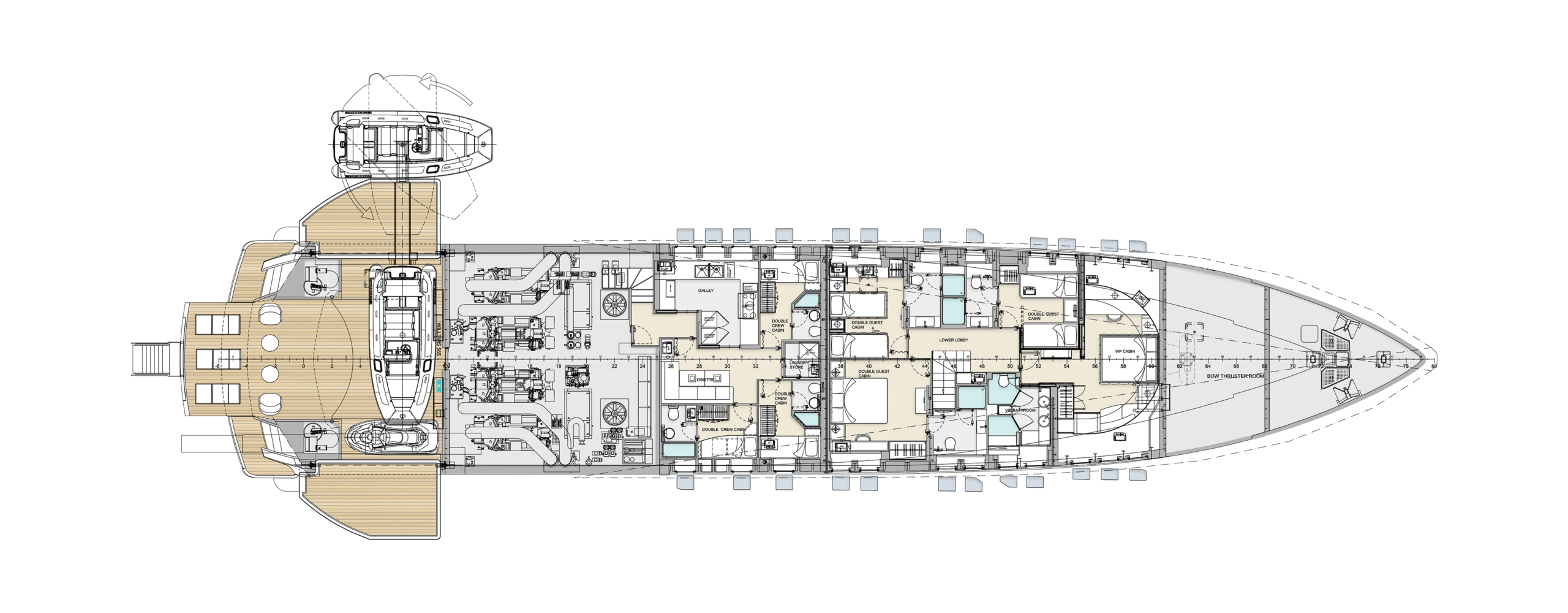 Pershing 140 Yacht For Sale In India Layout Lower Deck