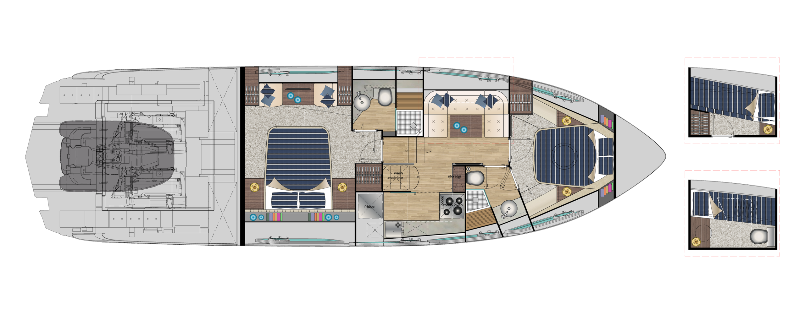 Pershing 5X Yacht For Sale In India Layout Lower Deck