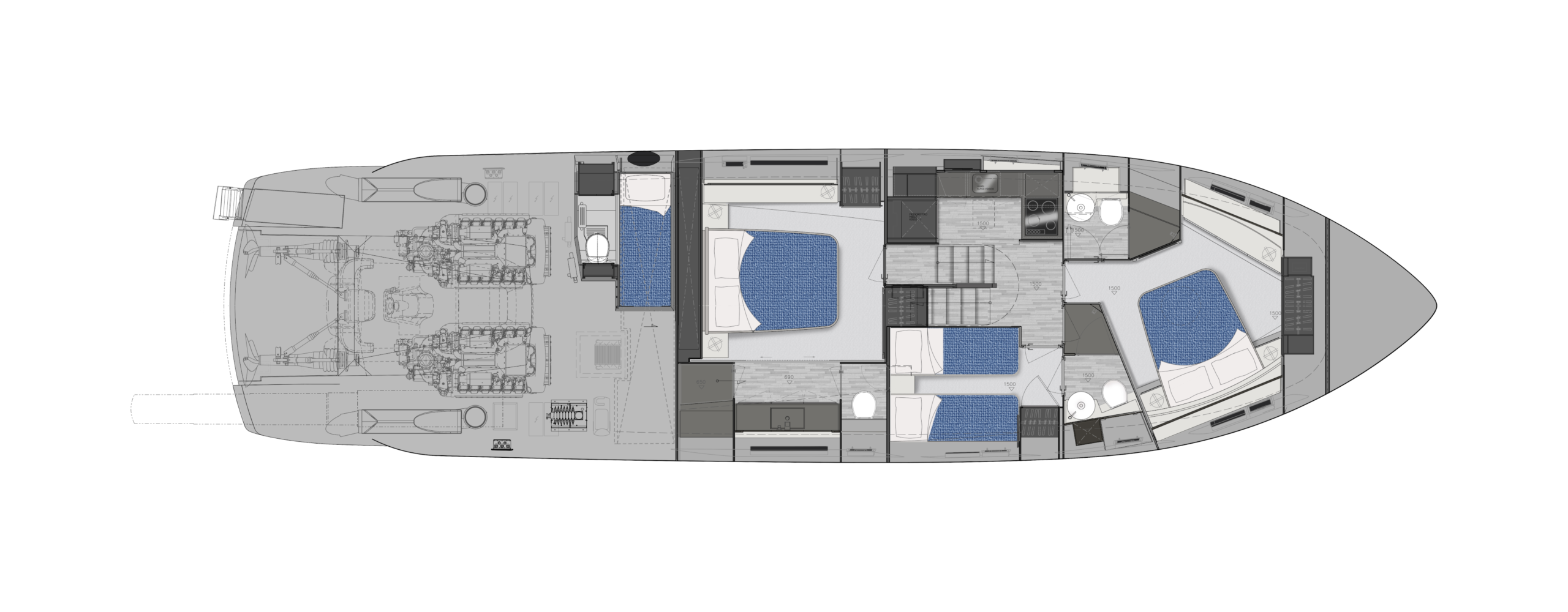 Pershing 6X Yacht For Sale In India Layout Lower Deck