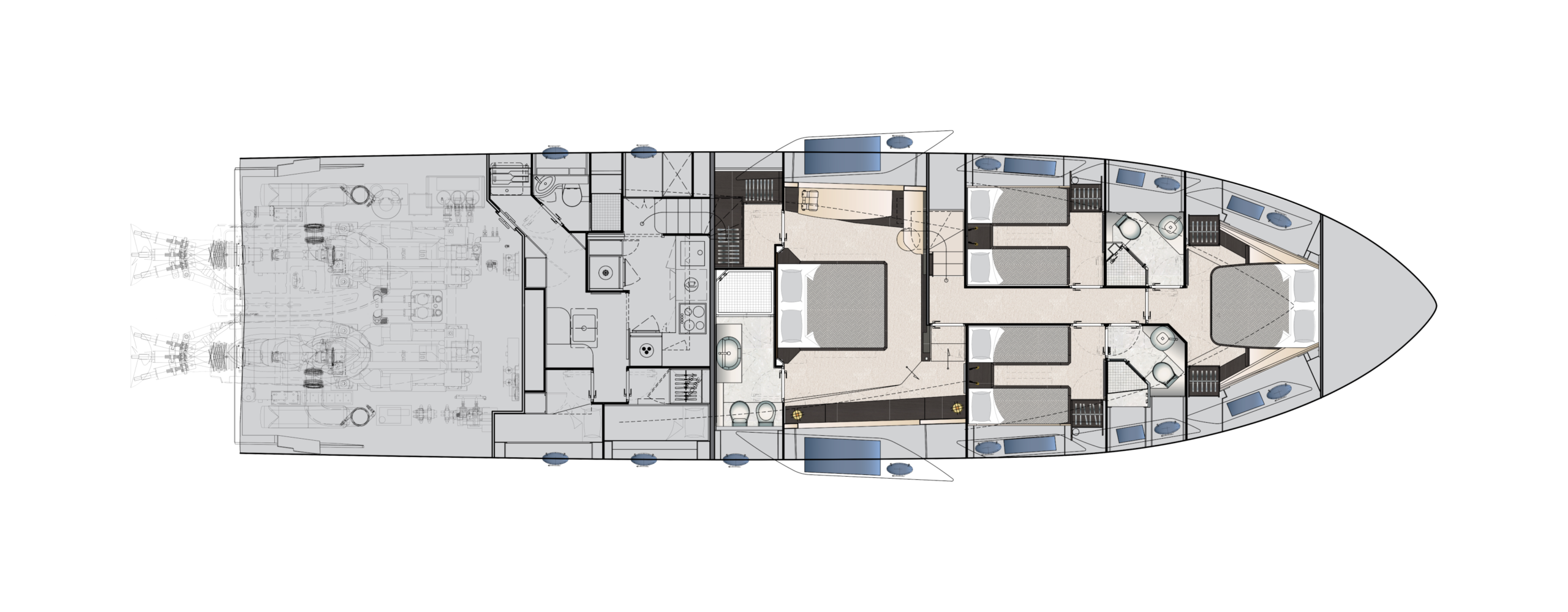 Pershing 8X Yacht For Sale In India Layout Lower Deck