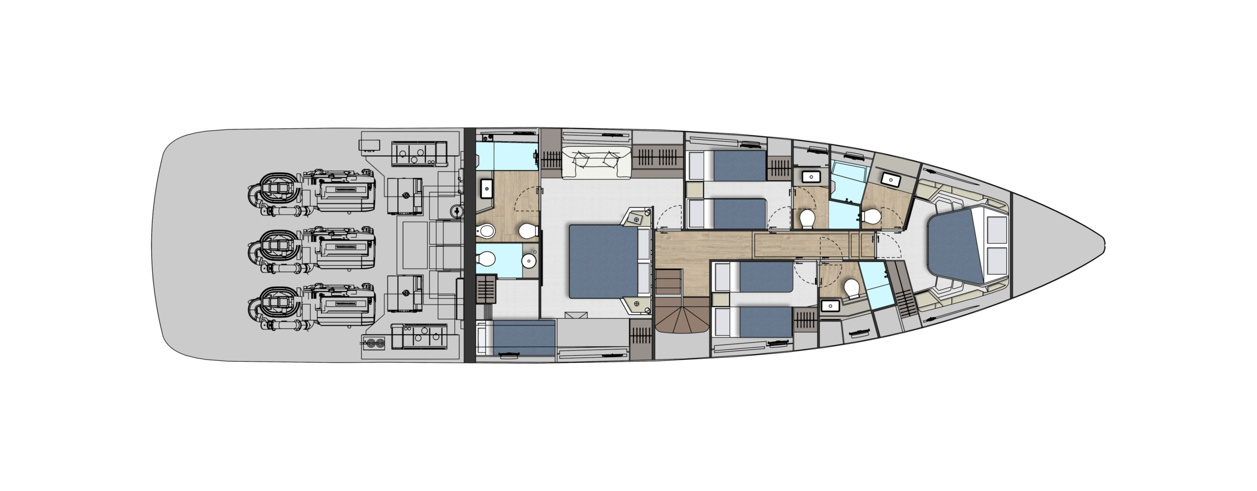 Pershing GTX80 Yacht For Sale In India Layout Lower Deck
