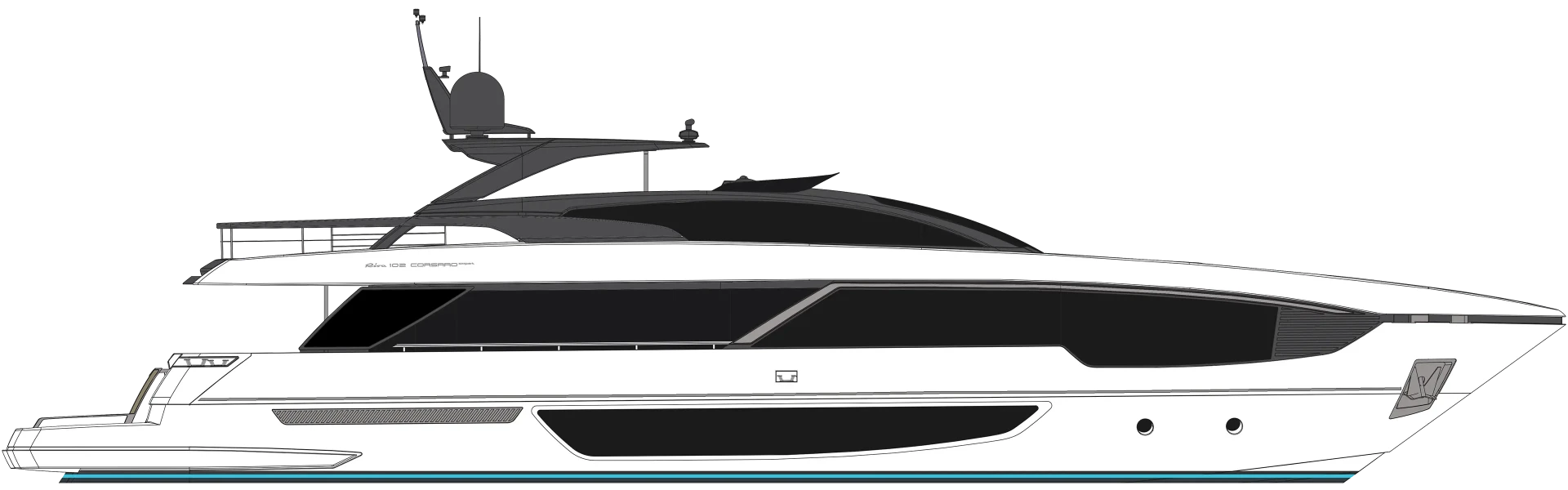 Riva 102' Corsaro Super Yacht For Sale In India Layout Profile