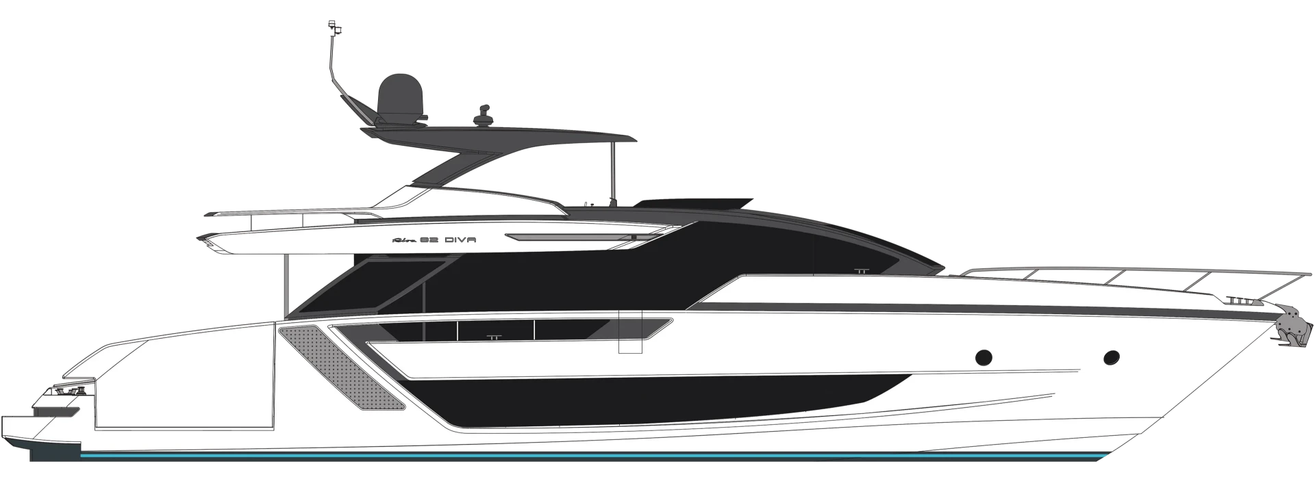 Riva 82' Diva Yacht For Sale In India Layout Profile