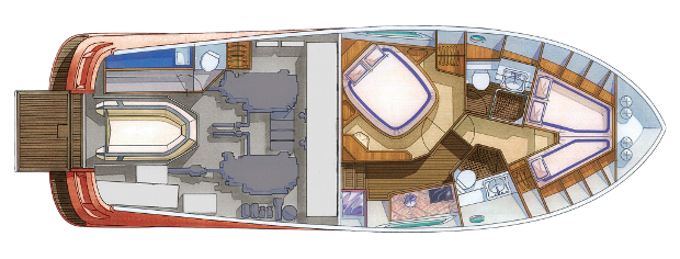Mochi Craft Dolphin 44' Yacht For Sale In India Layout Lower Deck