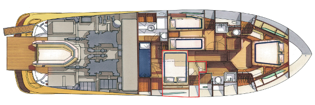 Mochi Craft Dolphin 54' Yacht For Sale In India Layout Lower Deck 2