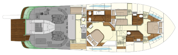 Mochi Craft Dolphin 64' Cruiser Yacht For Sale In India Layout Lower Deck