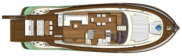 Mochi Craft Dolphin 64' Cruiser Yacht For Sale In India Layout Main Deck