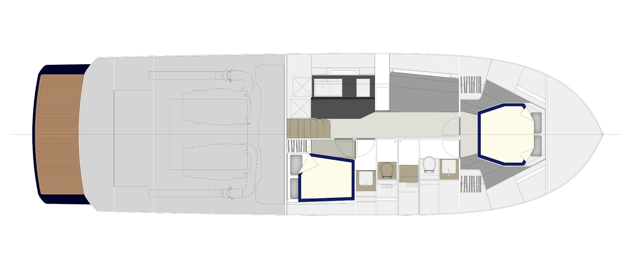 Itama 54 Yacht For Sail In India Layout Lower Deck