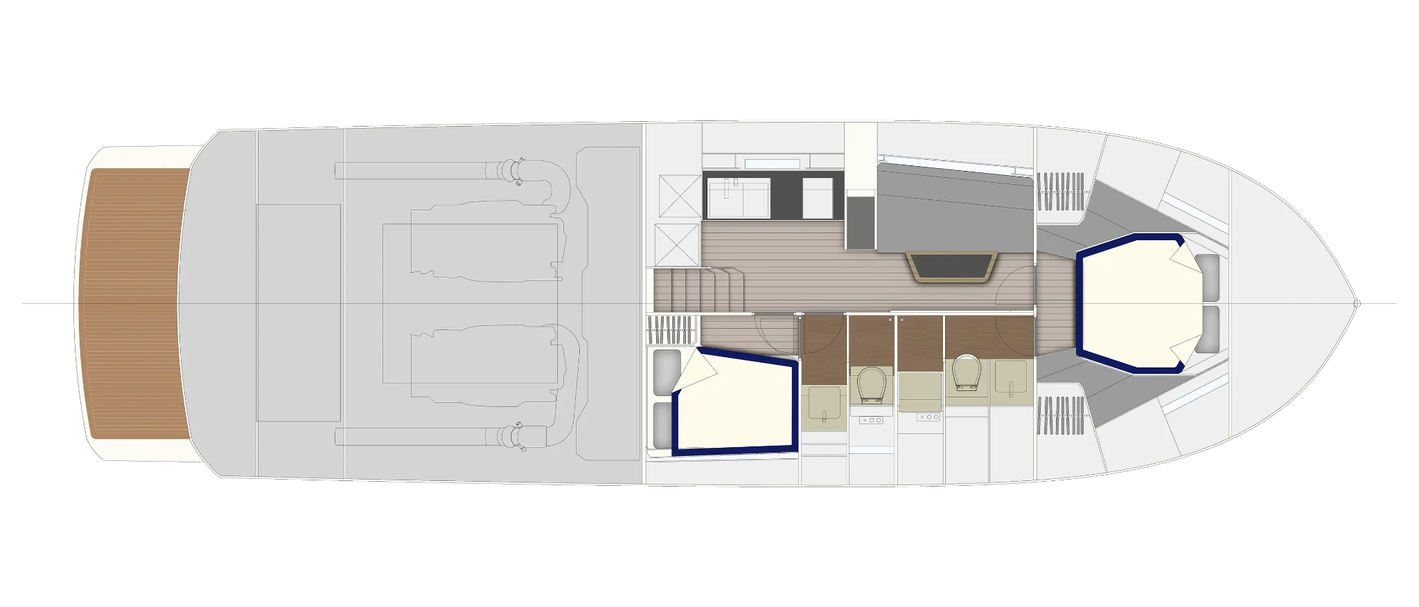 Itama 54 Yacht For Sail In India Layout white Lower Deck