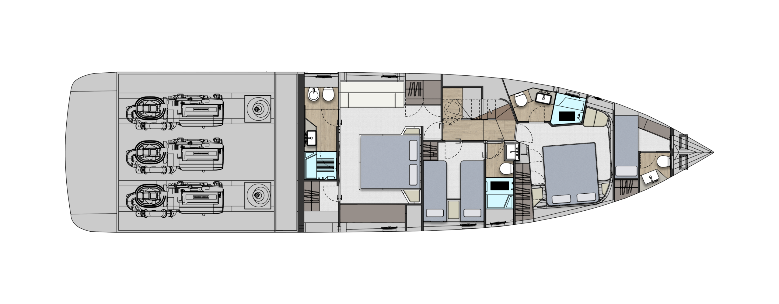 Pershing GTX70 Yacht For Sale In India Layout Lower Deck