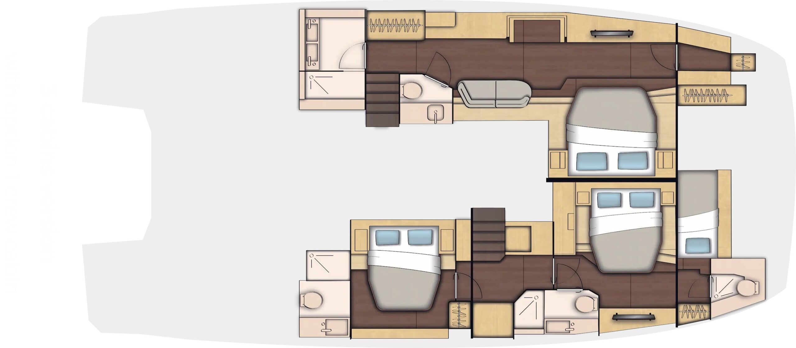 Motor Yacht Veya 53 For Sale In India Layout 3 Cabin version with option 1 crew cabin