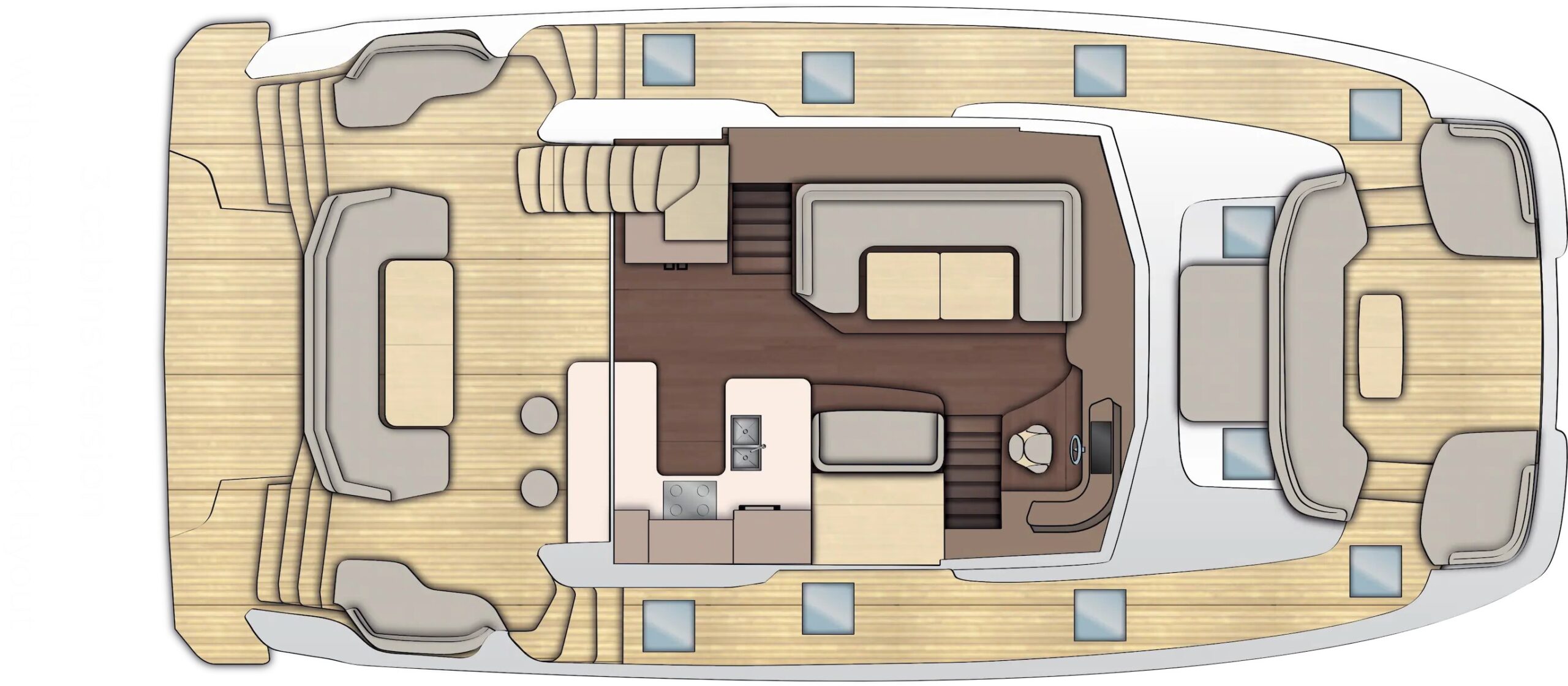 Motor Yacht Veya 53 For Sale In India Layout 3 Cabin version with standard aft dect layout