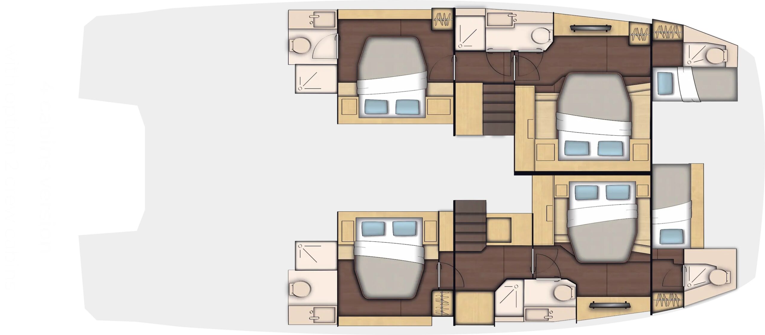 Motor Yacht Veya 53 For Sale In India Layout 4 Cabins version with option 2 crew cabin