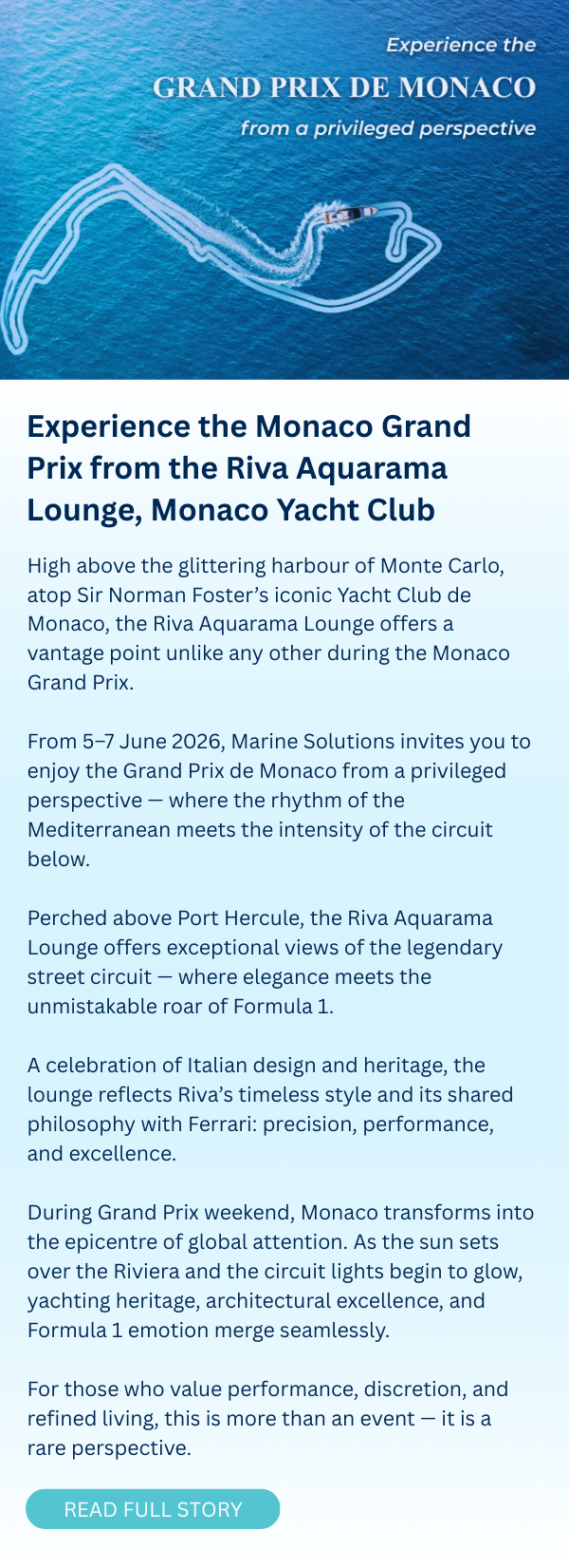 Elitist Newsletter February 2026 - Monaco Grand Prix Riva Aquarama Lounge