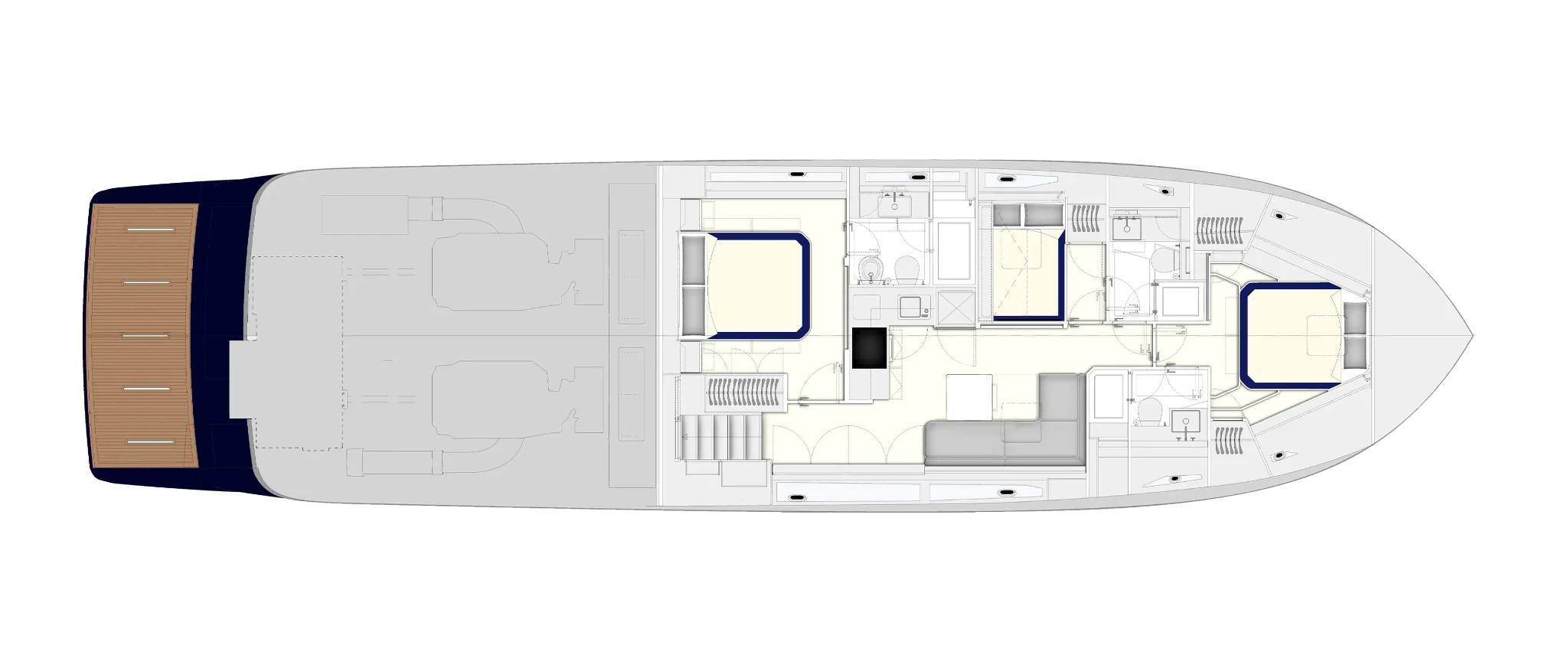 Itama 70 Yacht For Sail In India Layout Blue Lower Deck
