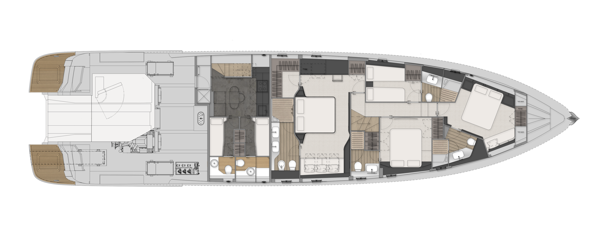 Pershing GTX90 Yacht For Sale In India Layout Lower Deck