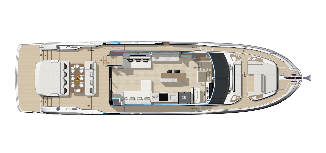 Prestige F6.7 Yacht For Sale In India Layout Main Deck Central Island Galley
