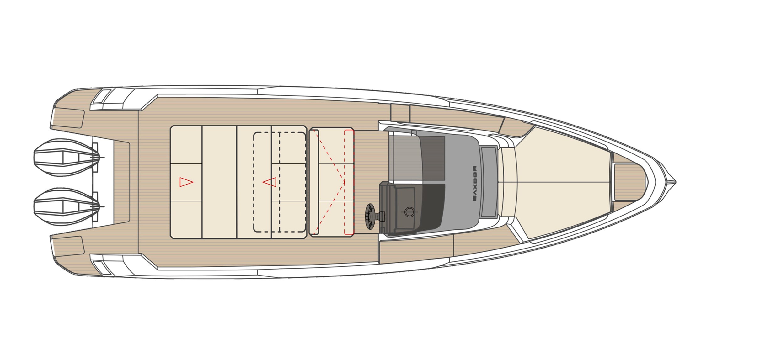 Saxdor 270 GTO Boat For Sale In India Layout 2 Separate sofas with sunbed