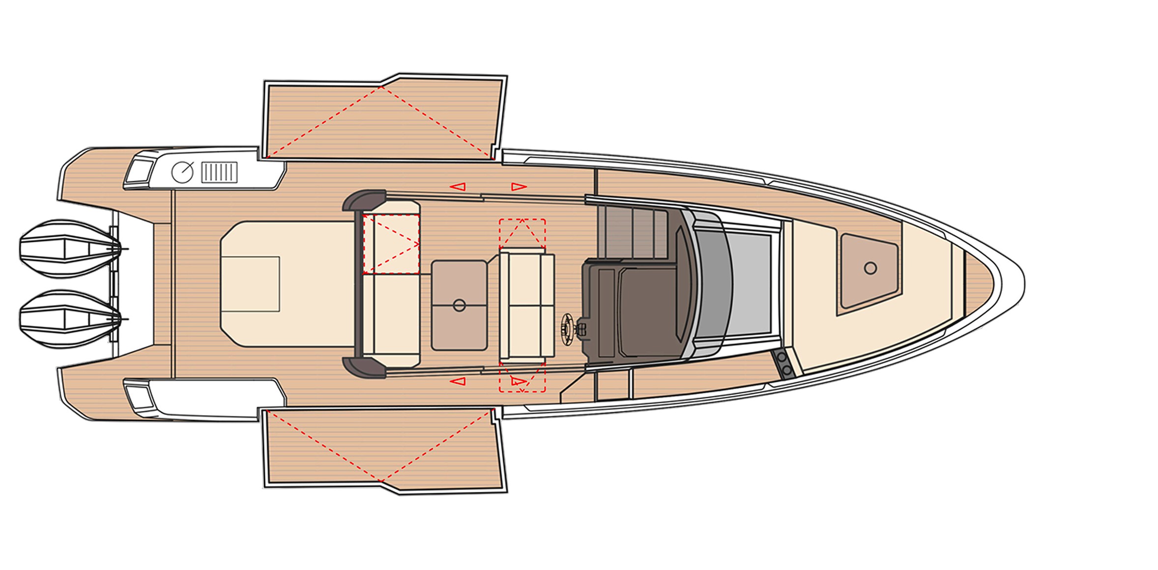 Saxdor 340 GTWA Boat For Sale In India Layout Main Deck with Side Terraces Open